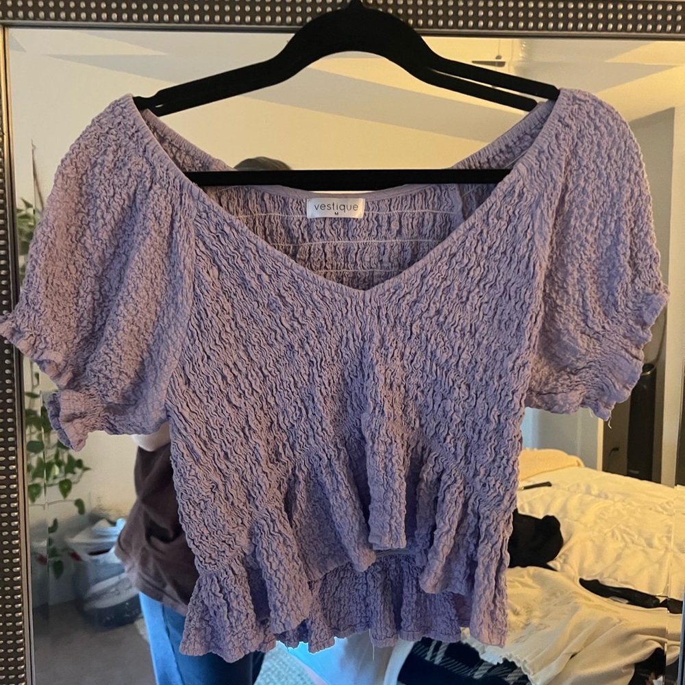 Purple smocked short sleeve shirt size medium